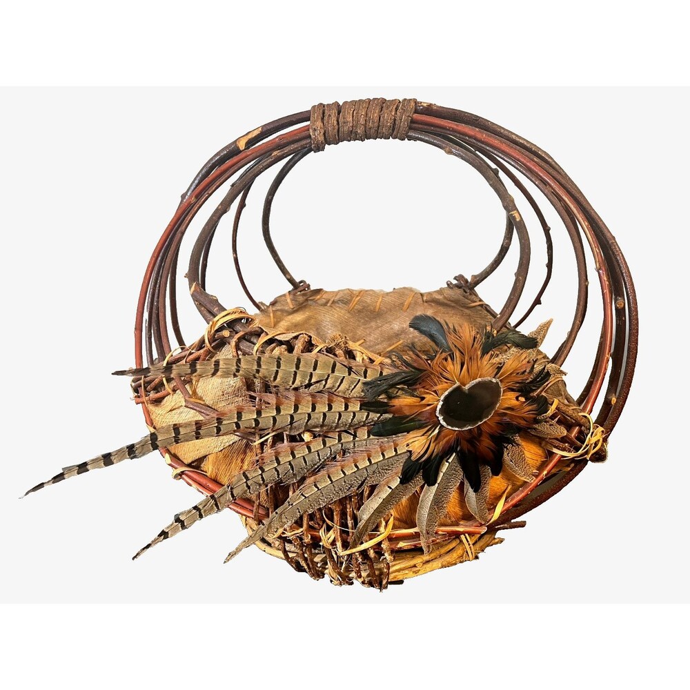 Vtg SUN SPIRIT Baskets Handmade Native Inspired Southwest Decor X-LARGE Feathers